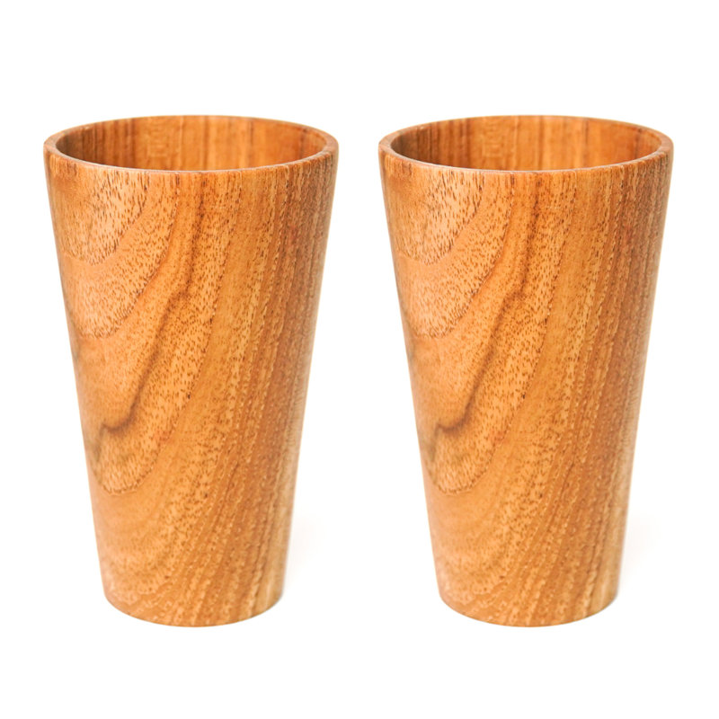 Ensemble de tasse à thé droite en bois de teck, 2, 12 oz