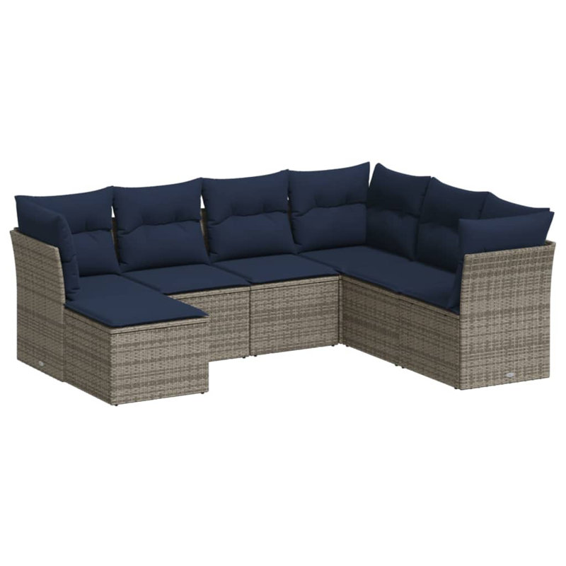 8 Piece Patio Sofa Set With Cushions Gray Poly Rattan, Navy Blue Cushion/Gray Frame