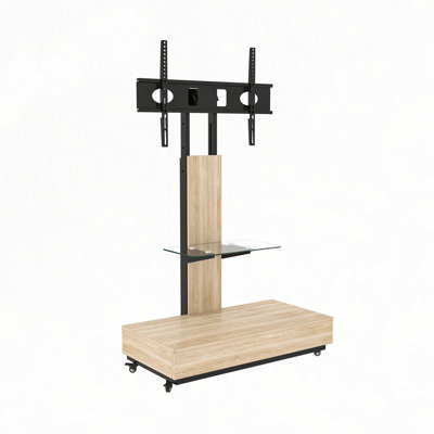 Meuble télé avec tiroir à tirer pour le salon, la chambre à coucher, les bureaux, le chariot télé mobile à hauteur réglable pour 32 à 75 po, meuble télé en bois et verre avec roulettes