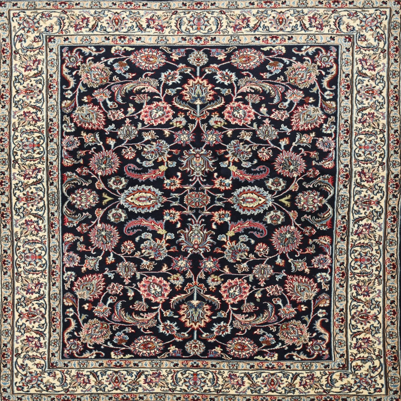 Tapis noir/bleu vert/gris traditionnel, Carré 6 pi