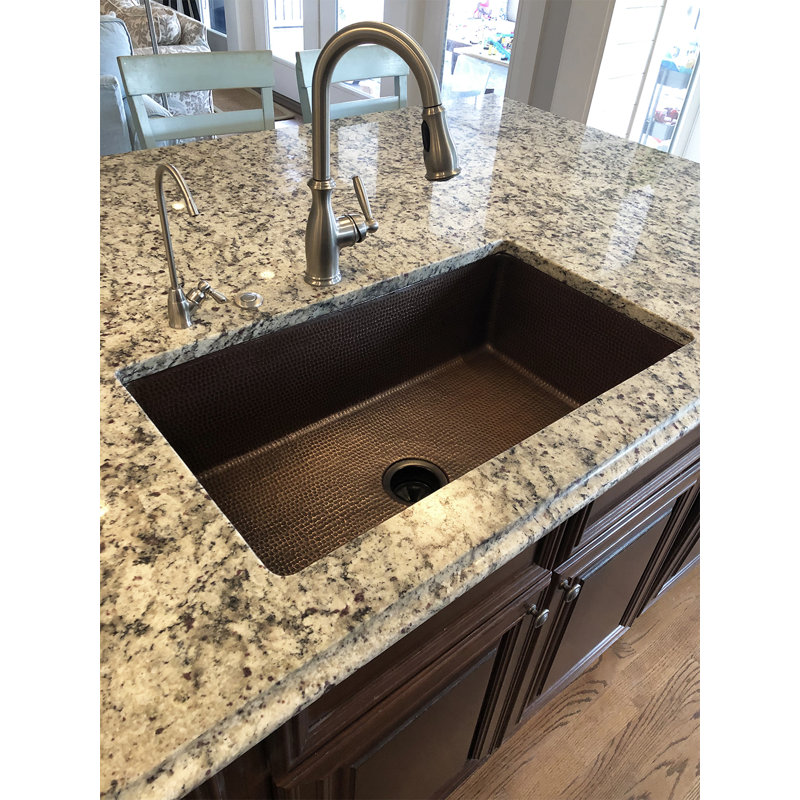 33" Hammered Antique Copper Single Basin Kitchen Sink, Copper