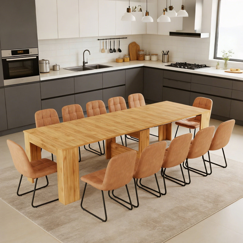 Ensemble de table de salle à manger Haakon 118 po avec chaises, console extensible avec rallonge, table de salle à manger, 2 à 12 places assises, table de salle à manger longue et pliante peu encombrante (table + 12 chaises)