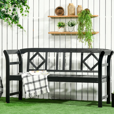 Banc de jardin noir extérieur rustique, patio en bois avec et, motif à losanges pour 3 personnes