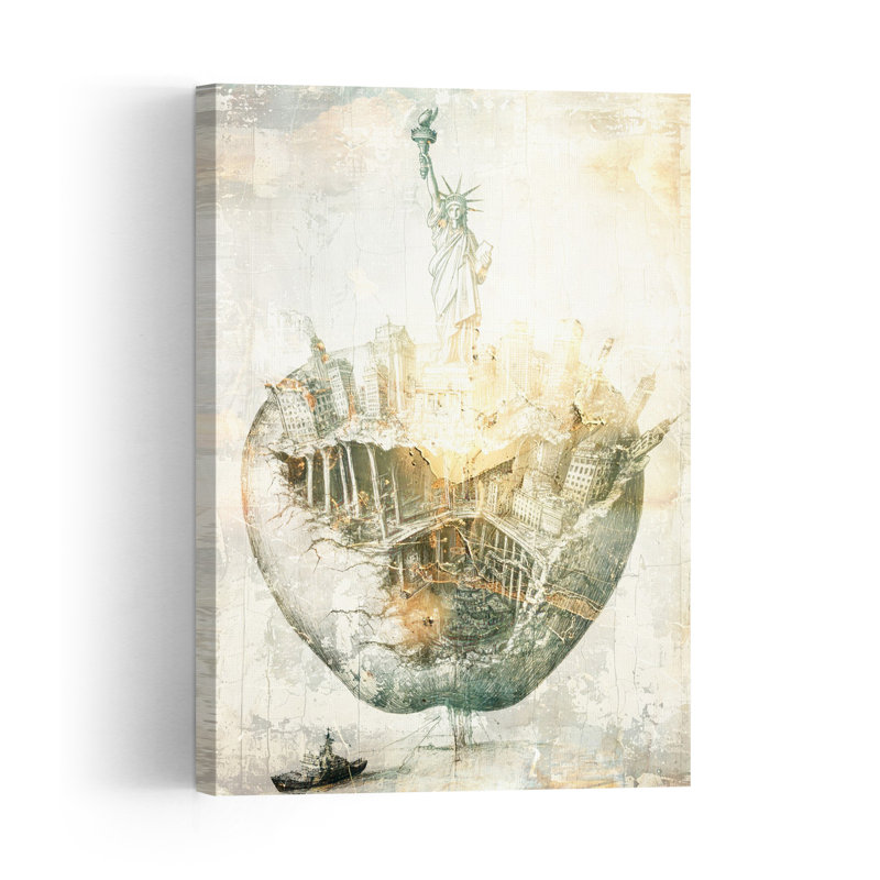 Big Apple City Dream Surreal Vintage Abstract Architecture City Wall Art Print 1 Piece Wrapped Canvas Wall Art