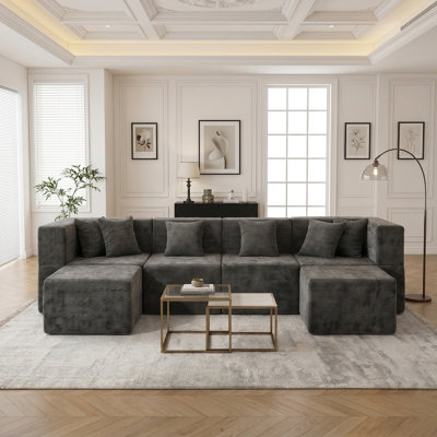 Canapé modulaire en U 129 po avec 2 repose-pieds Modern Minimalist, aucun assemblage requis