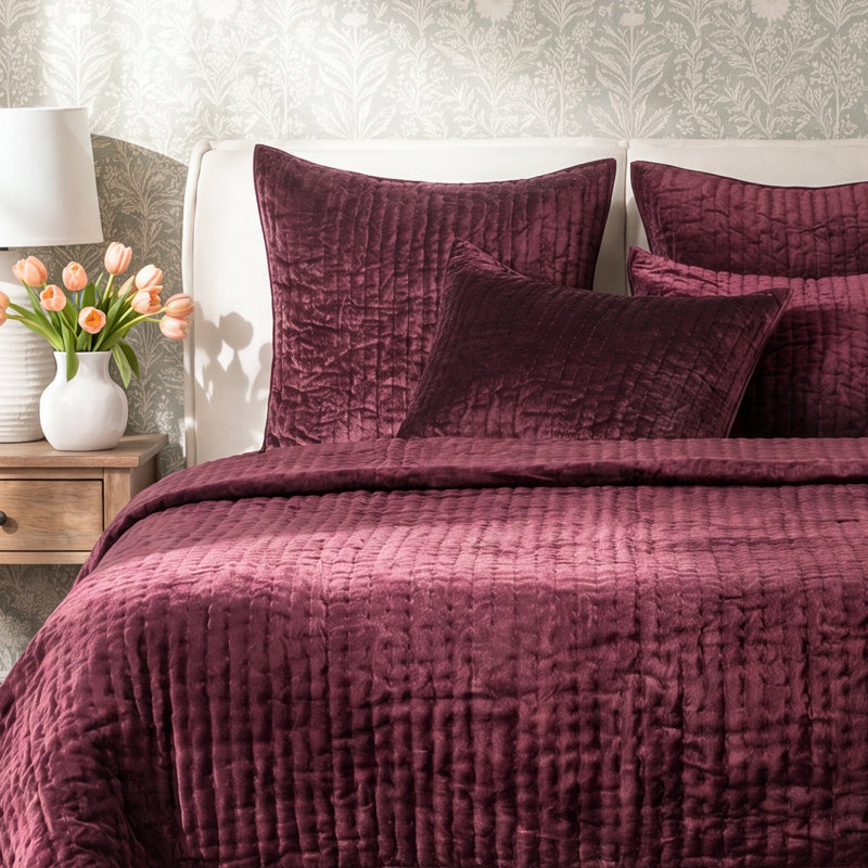 Tasmin Velvet Quilt, King Quilt, Port