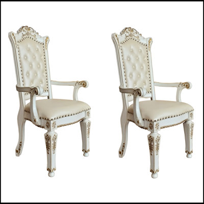 Ensemble de 2 chaises à dossier capitonné beige et perle antique, élégantes et confortables pour tout décor
