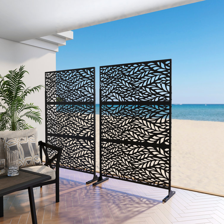 Helary 6.5 ft. H x 4 ft. W Metal Privacy Screen with Leave Pattern