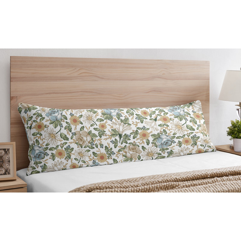 Watercolor Floral Body Twill Pillowcase, White/Blue