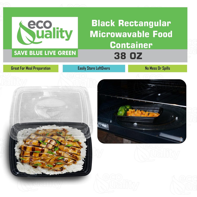  Bols rectangulaires 38Oz noirs avec couvercles - Rangement des aliments, préparation de repas, boîte à bento, micro-ondes et lave-vaisselle (10)