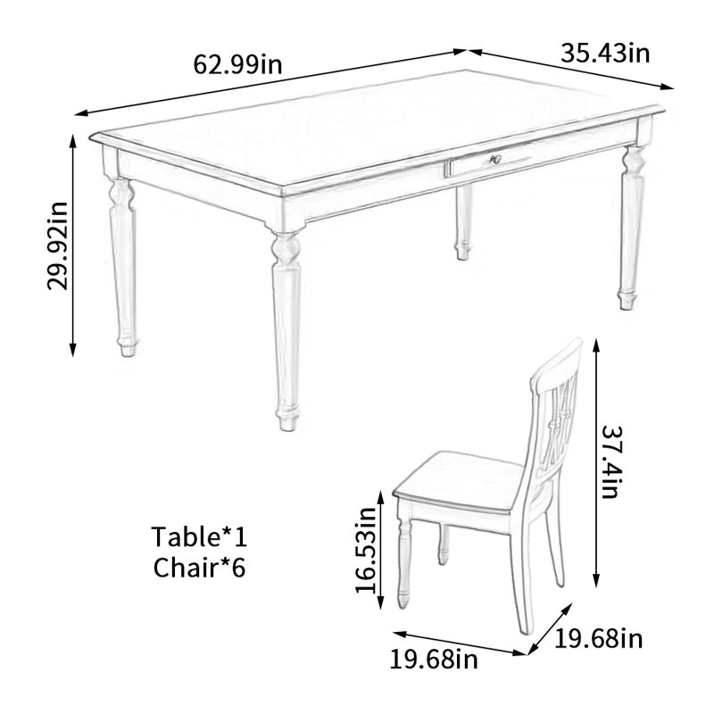 Ensemble de table de salle à manger élégant en noyer de qualité, H 29,92 po x L 62,99 po x l 35,43 po