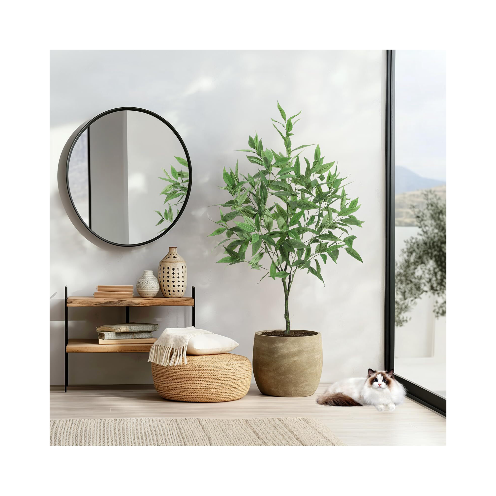 Artificial Tree Plant Eucalyptus Tree Tall, 48" H x 6" W x 6" D