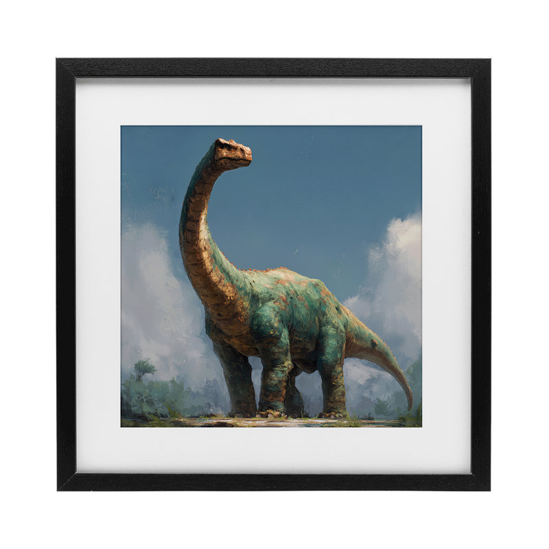 «Colossal Brontosaurus in Meadow», reproduction d'art encadrée sous verre, conception de Wumples, H 13 po x l 13 po
