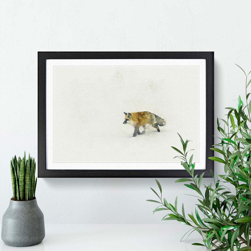 A Red Fox Alone in the Winter in Abstract - Picture Frame Graphic Art Print, 27cm H x 36cm W x 2cm D, Black Framed
