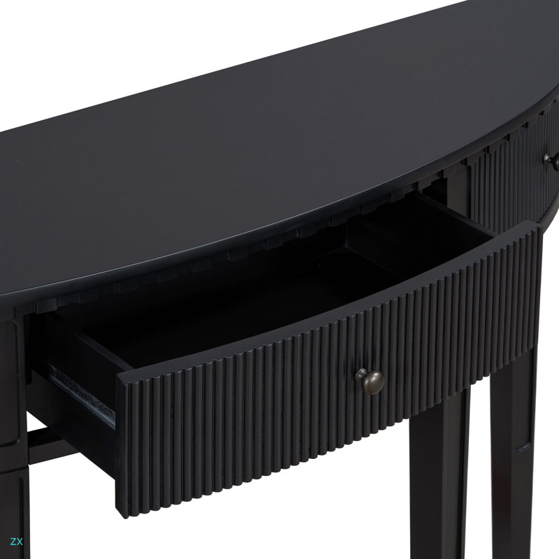 Caractéristiques distinctives de la console en placage de pin avec tiroirs à rayures verticales et quatre pieds, Noir