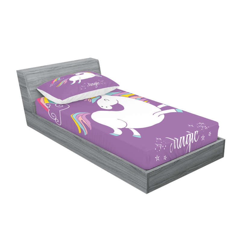 Drap-housse et coussin décoratif Ambesonne Unicorn, blanc lavande, Ensemble de draps pour lit simple + deux taies d'o