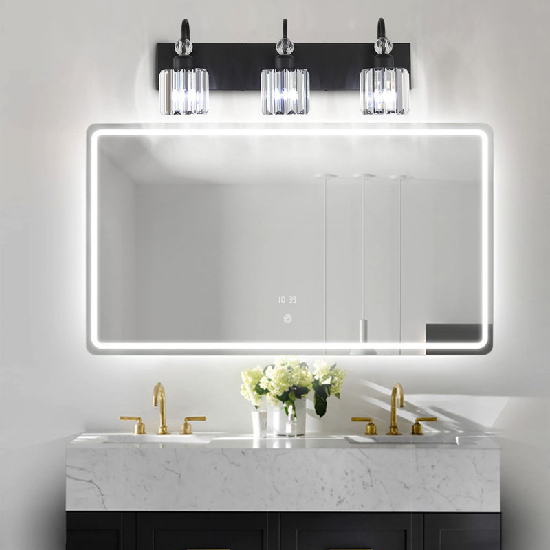 Éclairage de salle de bain moderne à DEL en cristal, Noir