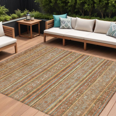 Tapis intérieur / extérieur lavable en terre cuite 9 pi x 12 pi cuivre et gris Sud-Ouest