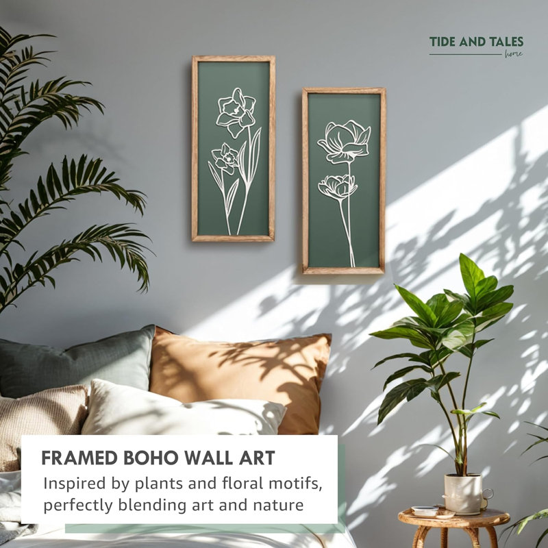 Art mural 3D floral vert (ensemble de 2) léger