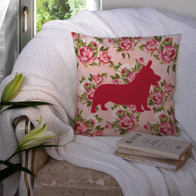  Corgi Shabby Elegance Pink Roses Floral 14" Throw Pillow