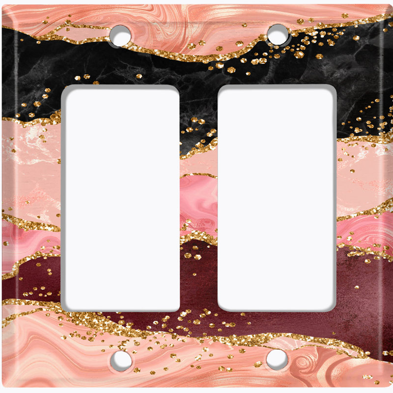 Girls Room Pink Glitter Marble 2 - Gang Toggle Light Switch Standard Wall Plate