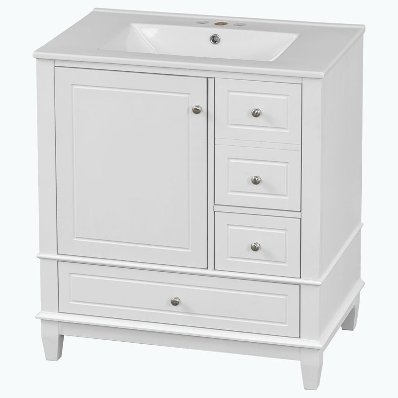 Meuble-lavabo avec lavabo et armoire avec tiroirs, Blanc