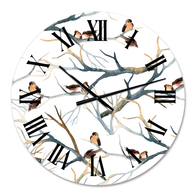 Petits oiseaux sur les branches d'arbre I - Horloge murale traditionnelle, Petit