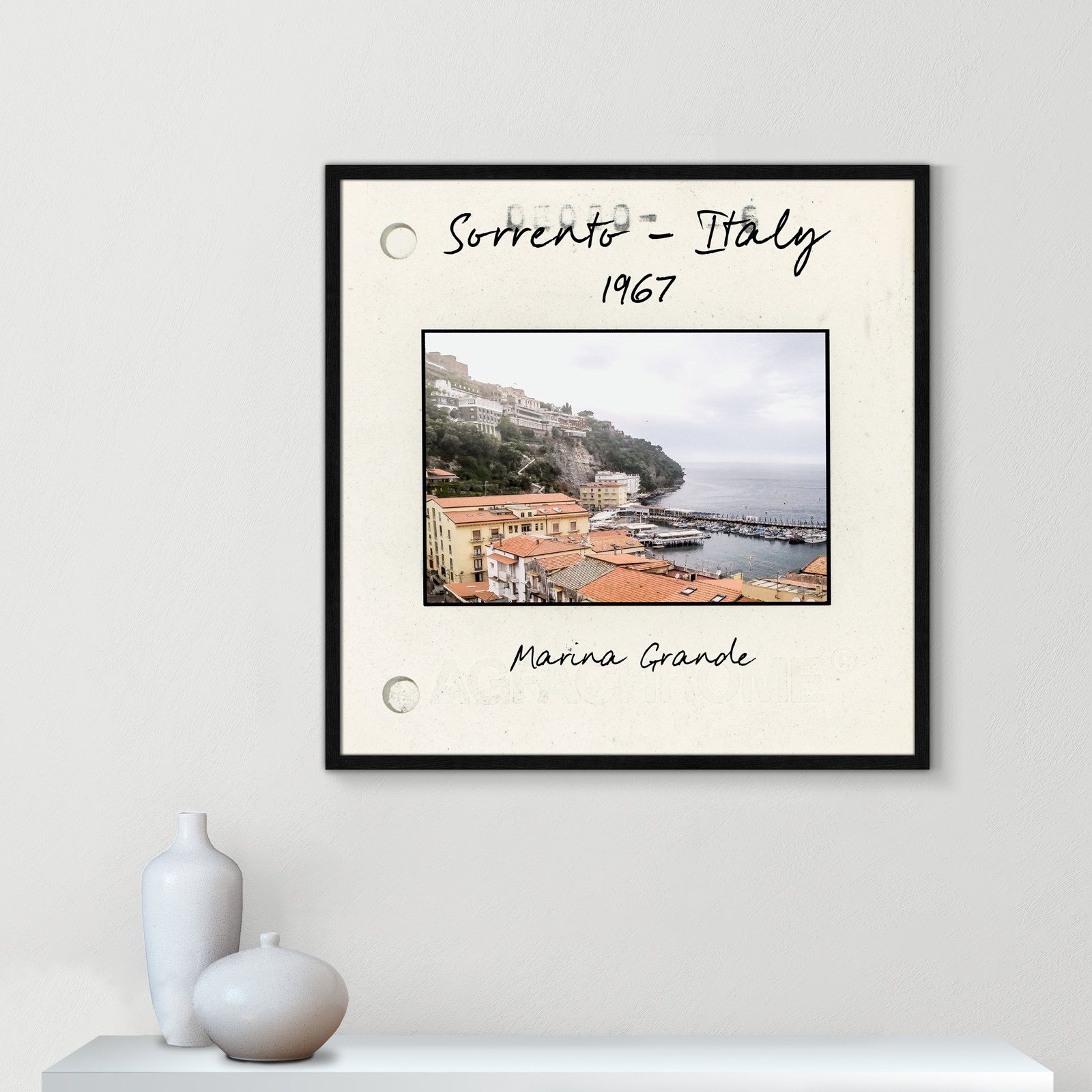 Travel Slide Collection "Sorrento, Italy" Print, Black Single Picture Framed Paper, 32" H x 32" W x 0.75" D