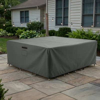 Square Outdoor Table Cover - 106” L x 106” W x 28” H Heavy Duty Waterproof 600D General Purpose Outdoor Furniture Cover Fits 6 - 8 Dining Chairs and Patio Table Set (Gray)