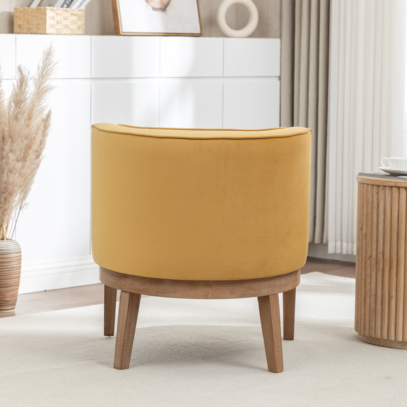 Fauteuil demi-tonneau Karoll, Velours moutarde, 1