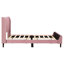 Lit rembourré en velours rose - détails tendance, fabrication robuste en contreplaqué, rangement sous le lit peu encombrant, rangement pratique pour lit double, conception classique, structure, espace sous le lit