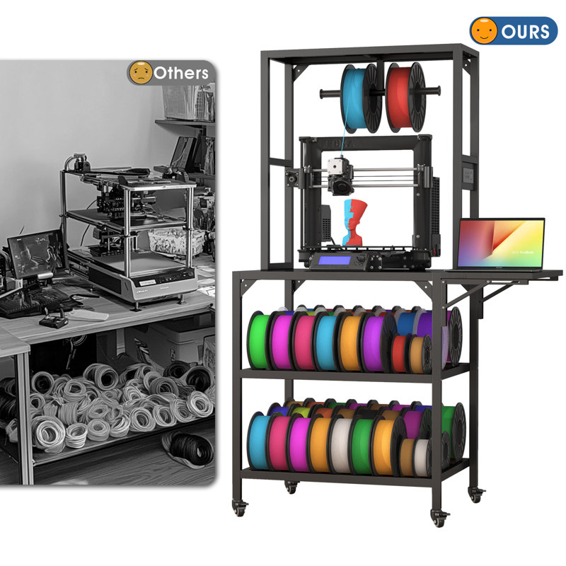 Heavy Duty 3D Printer Table Stand with Filament Storage and Wheels