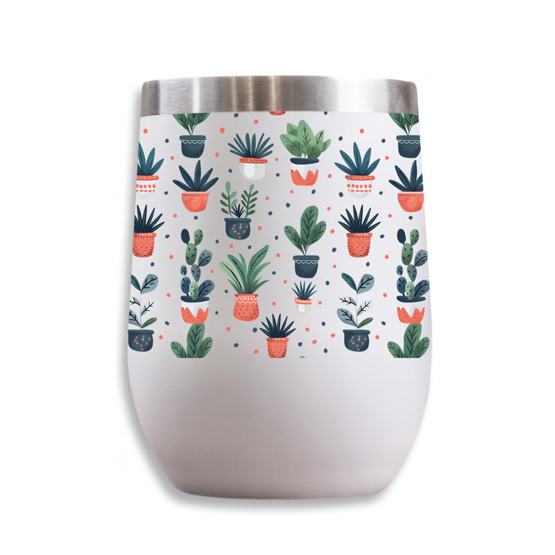 Motif de plante d'intérieur fantaisiste 11 oz. Verre à vin, Vert / blanc