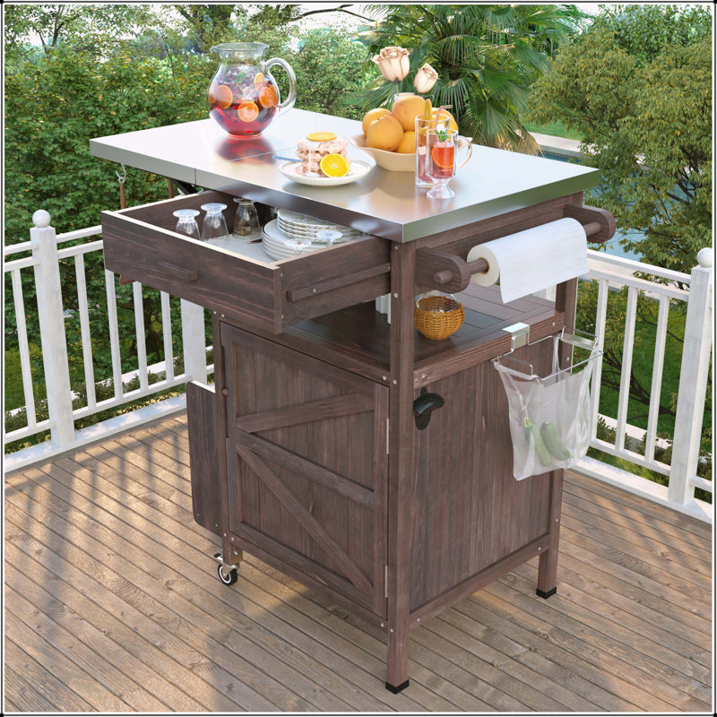Chariot pour barbecue polyvalent avec matériaux de qualité supérieure et multiples fonctionnalités, Brun