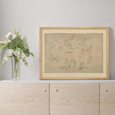 «Bird Formation», art mural encadré, impression minimaliste d'inspiration rétro avec des tons doux, parfait pour le décor Wabi-Sabi ou les espaces rustiques