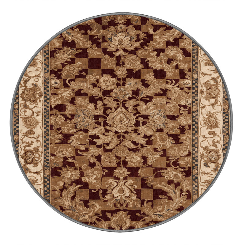 Machine Washable French Brown Area Rug, Round 3'