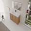 Meuble-lavabo autoportant de 122 cm (120 cm) avec lavabo en résine et 3 portes d'armoire à fermeture amortie, en contreplaqué imitation chêne.-593216295
