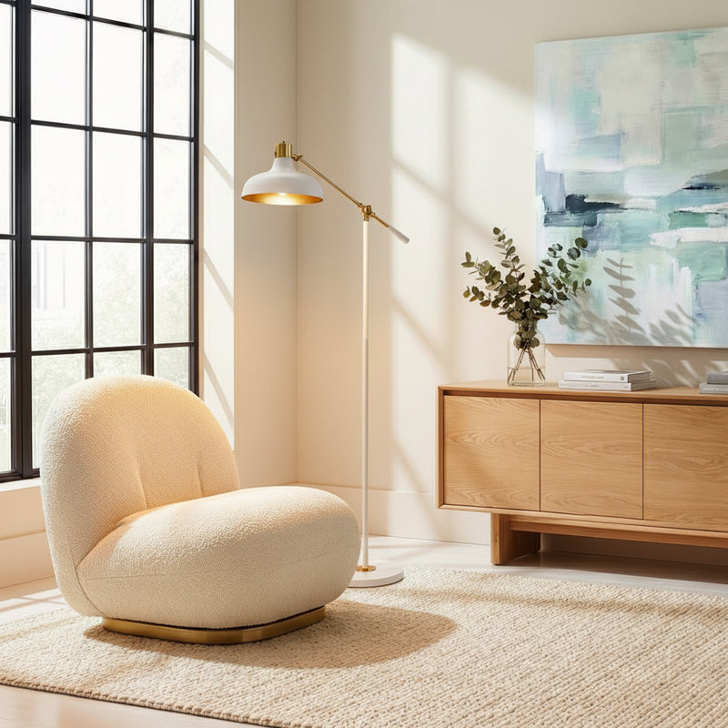 Wyatt Cream 60 In. Modern Led Floor Lamp With Integrated Led And Gold Interior Shade