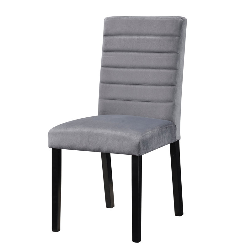 Chaises rembourrées en velours gris 2 pièces pour salle à manger, structure en bois noir, 2 pièces d'appoint au look naturel, velours, finition décontractée