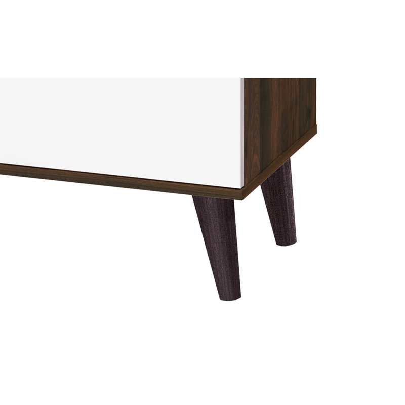 Mid-Century Modern Entertainment Centre For 70-79" Tv, 2 Shelves & 1 Cabinet, White Walnut Elegant + Tv Stand, Capacity, Concealed Cabinet