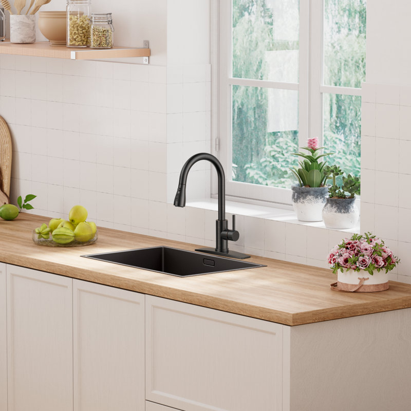 Robinet de cuisine rétractable à poignée simple avec accessoires, Bronze huilé