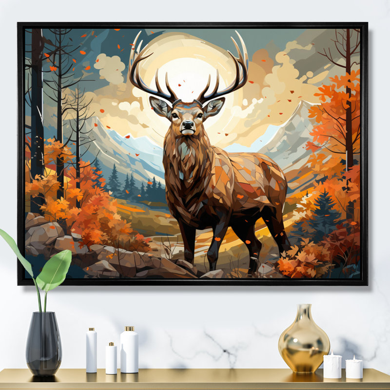 Deer Abstracted Forest - Animals Canvas Wall Art, H 34 po x l 44 po x P 1,5 po, Cadre flottant noir