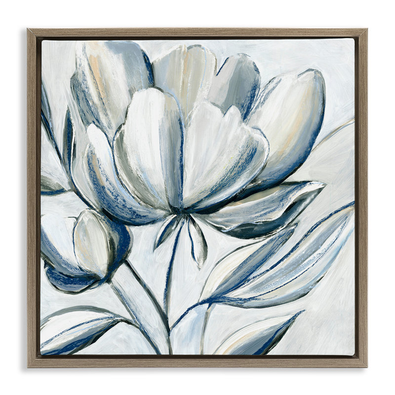 Contraste de tulipe abstraite, art mural encadré par une ampoule flottante, design par Hannah Dawson, H 25 po x l 25 po