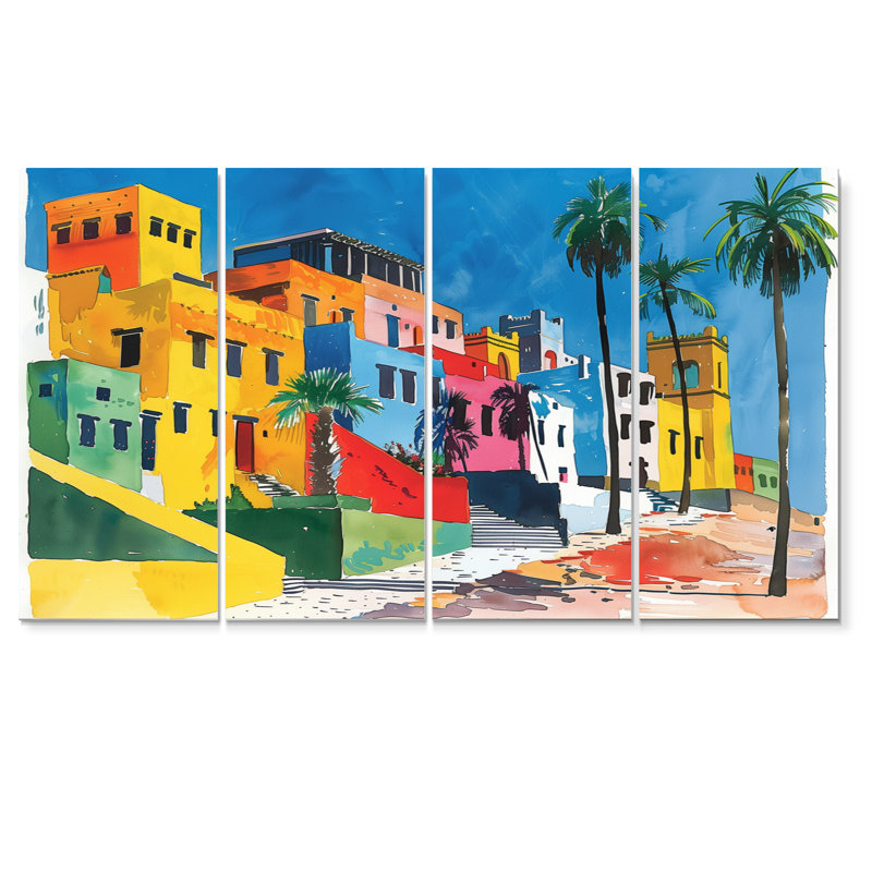 Paysage coloré de la ville d'Egypte en été - ensemble d'impressions murales de bâtiments de la ville, H 28 po x l 48 po