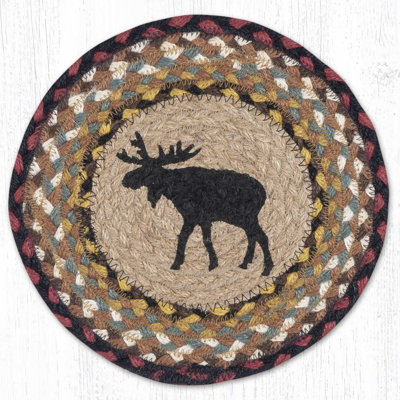  Black Moose Round Braided Jute Trivet – Hand-Stenciled 10"x10" Rustic Hot Pad