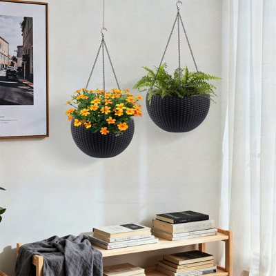 Pot à fleurs 13,4 pouces à auto-arrosage inspiré du rotin avec grande capacité, résistant à la pourriture des racines, indicateur de niveau d'eau, double usage pour l'intérieur et le balcon (paquet de 2)
