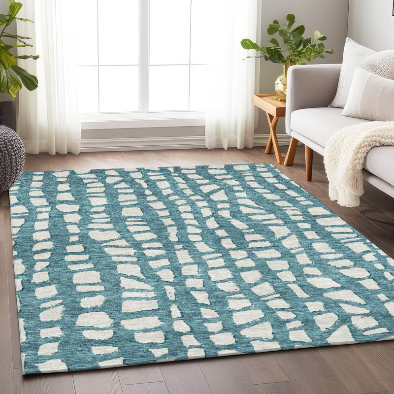 Premium Machine Washable Prisco Teal Rug, Rectangle 3' x 5'