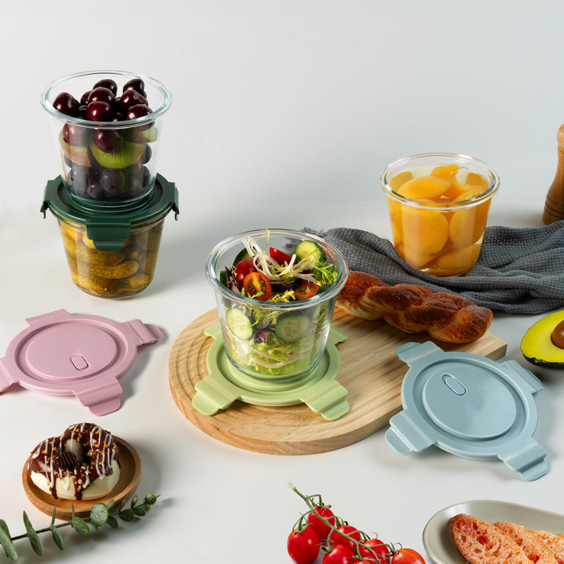 Ensemble de 4 contenants de préparation de repas en verre avec couvercles, ensemble de 3 contenants en verre hermétiques