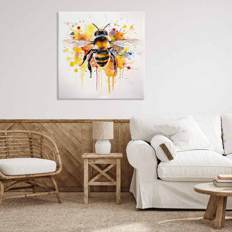 "Watercolor Style Bee", art mural par Petal Prints Design, H 36 po x l 36 po