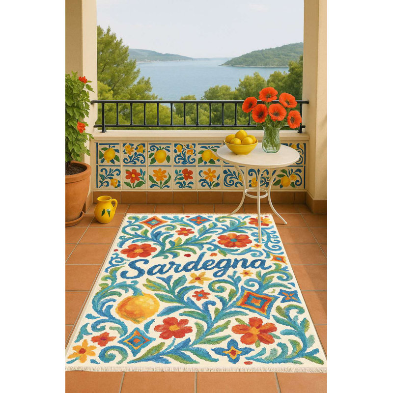 Tapis bleu marine et orange Sardinia